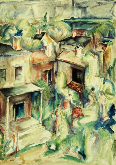 القرية ، حوالي عام 1929 (ألوان مائية وقلم رصاص على ورق موضوعة على اللوح) بواسطة وليام بريستون ديكنسون