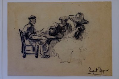 شخصيات جالسة ، Narcís Puget Riquer ، رسم بالفحم ، متحف Puget ، منزل Can Laudis النبيل ، Dalt Vila ، إيبيزا ، جزر البليار ، إسبانيا بواسطة بوجيه ريكير
