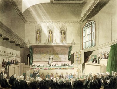 Court of King&39;s Bench ، Westminster Hall ، from &39;The Microcosm of London&39; ، منقوش بواسطة J. Black (fl.1791-1831) ، حانة. بقلم R. Ackermann (1764-1834) 1808 (ألوان مائية) بواسطة بوجين ورولاندسون
