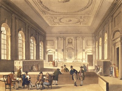 قاعة الأرباح في ساوث سي هاوس ، حانة. بواسطة R. Ackermann، 1810 (aquatint) بواسطة بوجين ورولاندسون