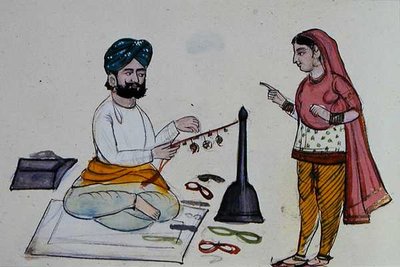 ماكينة Silk Braid Maker ، حوالي 1890 (ألوان مائية على ورق) بواسطة المدرسة البنجابية