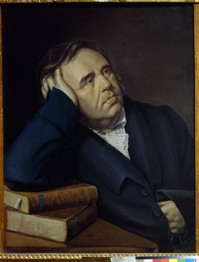 صورة للعاطفي الخرافي إيفان أ.كريلوف (1769-1844) (صورة للعالم الخرافي آي.إيه كريلوف). عمل بيوتر أليكسيفيتش أولينين (1828-1855) ، باستيل على ورق بواسطة بيوتر أليكسيفيتش أولينين