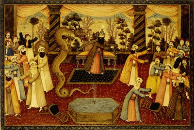 وألقى بعصاه ، وتحولت إلى أفعى ، وهرب موسى منها ، ج. 1860-70 بواسطة مدرسة قاجار