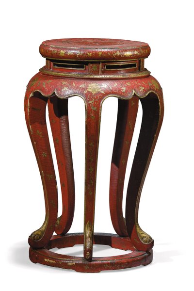 Jardinière (مطلي باللون الأحمر بتفاصيل ذهبية وبنية وخضراء) بواسطة اسرة تشينغ الصينية