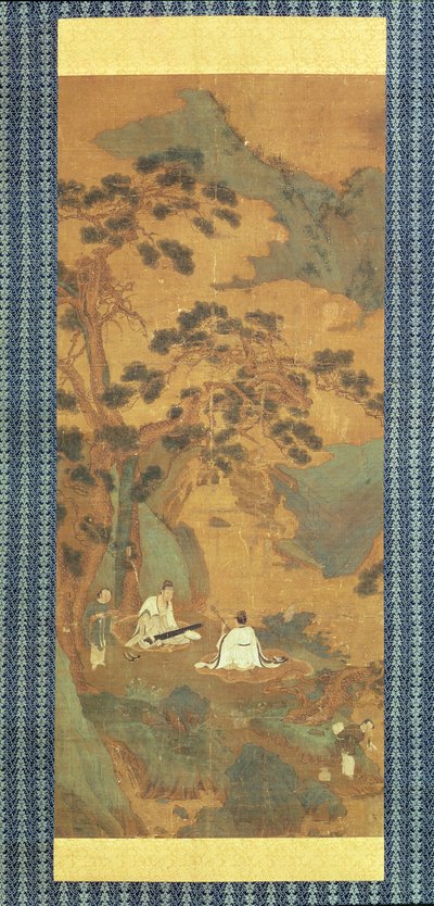 اثنين من العلماء يلعبون Qin و Erhu تحت شجرة الصنوبر بواسطة تشيو ينغ