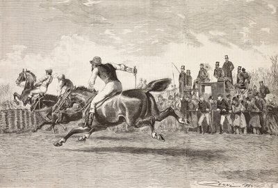 Horse race at park of Villa Arconati, Castellazzo, Italy, engraving from drawing by Quinto Cenni, from L