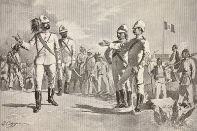 Italian and local soldiers, in uniforms of the Italian Army in Africa, Massawa, Eritrea, engraving from a drawing by Quinto Cenni, from L