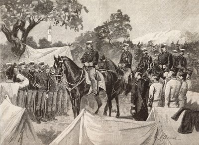 أمبرتو الأول (1844-1900) ، ملك إيطاليا ، مع بعض الضباط ، في زيارة للمعسكرات العسكرية ، 11 سبتمبر بواسطة كوينتو سيني