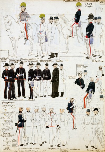 زي دوقية مودينا عام 1849 ، لوحة من مجموعة مخطوطات سيني للرسومات العسكرية بالألوان المائية بواسطة كوينتو سيني