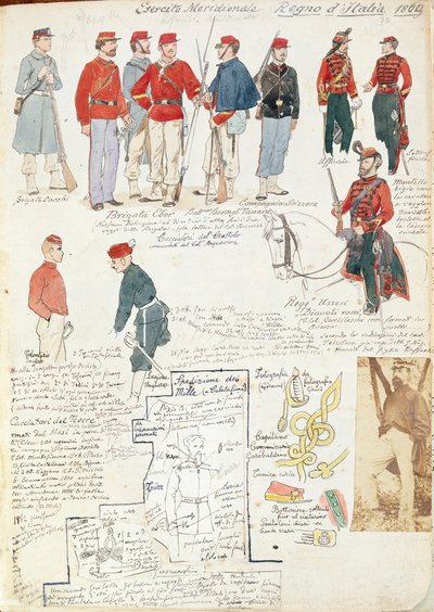 Uniforms of Southern Italy army of provisional government by Quinto Cenni, color plate بواسطة كوينتو سيني