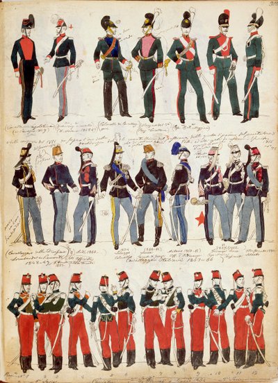 Various Italian uniforms in common use around 1860 by Quinto Cenni, color plate بواسطة كوينتو سيني