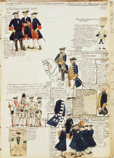 Various uniforms of Duchy of Modena by Quinto Cenni, color plate بواسطة كوينتو سيني