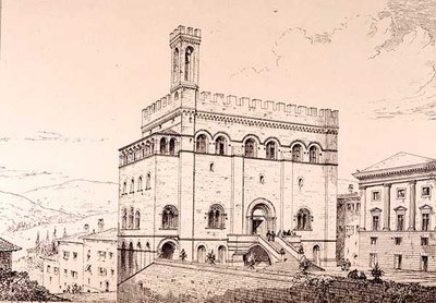 Palazzo del Comune ، جوبيو ، إيطاليا ، من "أمثلة على العمارة البلدية والتجارية والشوارع في فرنسا وإيطاليا من القرن الثاني عشر إلى القرن الخامس عشر". بواسطة دبليو ماكنزي بواسطة ر أندرسون
