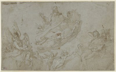 الله الآب مع ملائكة صنع الموسيقى بواسطة Raffaellino da Reggio