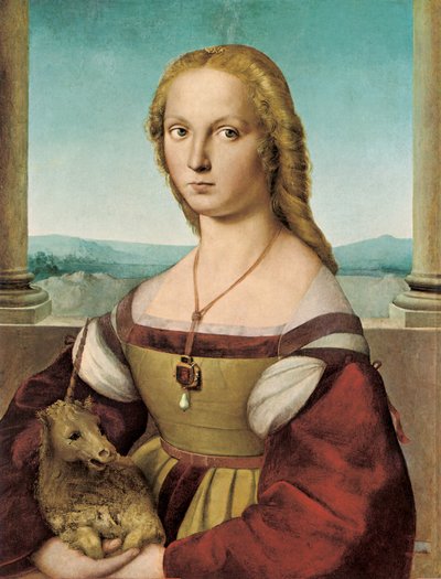 صورة لسيدة شابة مع يونيكورن ، 1505-1506 بواسطة رافايللو سانزيو رافائيل