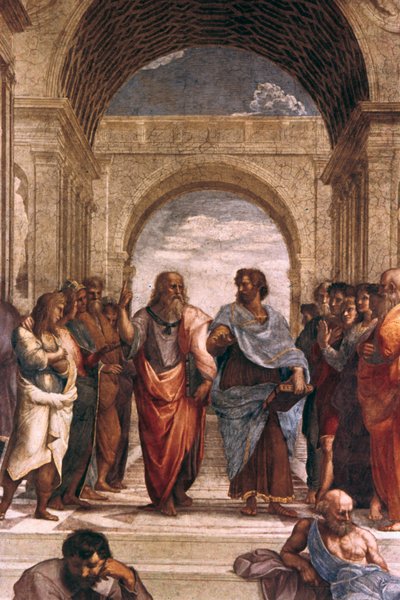 مدرسة أثينا ، تفاصيل أفلاطون وأرسطو ، 1508-1511 بواسطة رافايللو سانزيو رافائيل