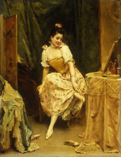 امرأة شابة على منضدة الزينة ، بواسطة Raimundo de Madrazo y Garreta