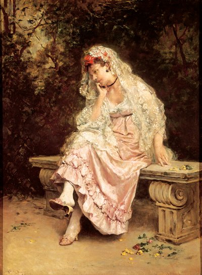 “" Young Woman in a Garden "” Painting by Raimundo Madrazo (1841-1920). Around 1900. Bilbao, Museum of Fine Arts. بواسطة Raimundo de Madrazo y Garreta