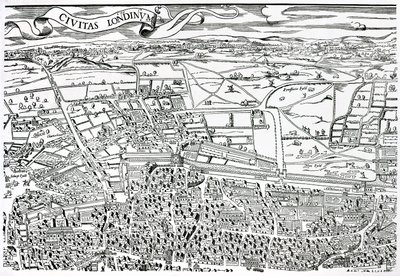 تفاصيل شمال لندن من المدينة من Civitas Londinium (طباعة خشبية) بواسطة رالف أجاس