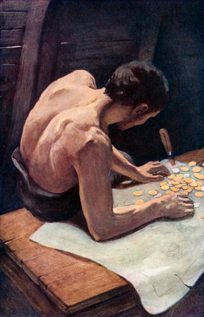 رسم توضيحي لروبنسون كروزو بقلم دانيال ديفو (ليثو ملون) بواسطة رالف نويل بوكوك