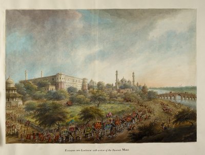 دخول حزب اللورد هاستينغز مدينة لكناو على ظهر الفيل ، حوالي 1814-15 (ألوان مائية على ورق) بواسطة رام سيتا