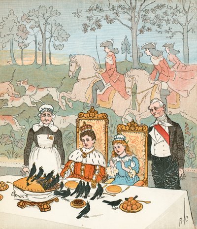 أربعة وعشرون طائرًا أسود (طباعة حجرية ملونة) بواسطة راندولف كالديكوت