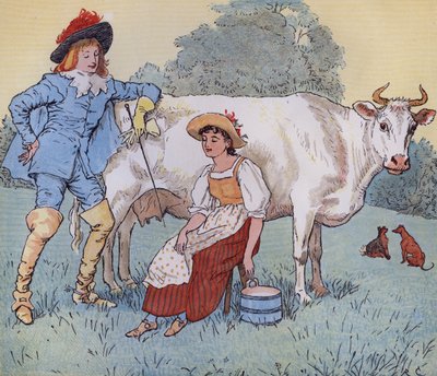 هل أتزوجك يا خادمتي الجميلة؟ رسم توضيحي لراندولف كالديكوت لقافية الحضانة `` The Milkmaid 