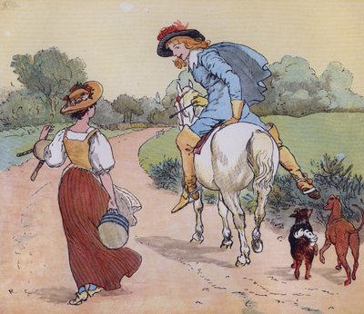 إلى أين أنت ذاهب يا خادمتي الجميلة؟ رسم توضيحي لراندولف كالديكوت لقافية الحضانة `` The Milkmaid 