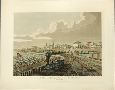 منظر لشارع ميشيغان من شارع راندولف عام 1865 بواسطة راؤول فارين