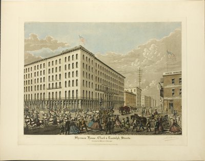 شوارع شيرمان هاوس وكلارك وراندولف ، التي أقيمت في 1860-1861 ، شيكاغو بواسطة راؤول فارين