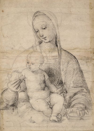 مادونا الرمان ، c.1504 (طباشير أسود رمادي) بواسطة رافائيل