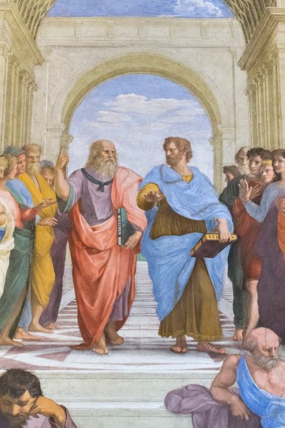 أرسطو وأفلاطون: تفاصيل من مدرسة أثينا في الجزء الثاني بواسطة Raphael (1483 1520)