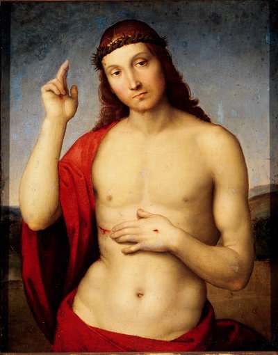 لوحة المسيح للمقاعد بقلم رافايللو سانزيو ديت رافائيل (1483-1520) 1506 شمس. 30x25 سم بريشيا ، بيناكوتيكا توسيو مارتينينجو بواسطة رافائيل