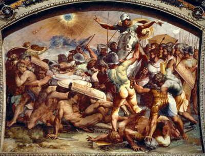 جوشوا يظلم الشمس ، لوحة جدارية في لوجيا ، الفاتيكان ، ج. 1518-1519 (جصية) بواسطة رافائيل