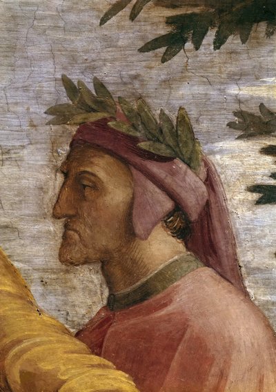 خلاف. التفاصيل: Dante Alighieri Fresco في Stanza della Segnatura ، حوالي 1510-1511. بواسطة رافائيل