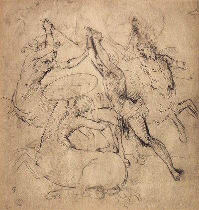 هرقل يقتل القنطور. رسم رافائيل. خزانة الرسومات والمطبوعات ، معرض أوفيزي ، فلورنسا بواسطة رافايللو سانزيو رافائيل