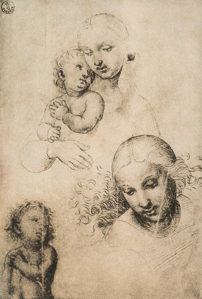 دراسة لمادونا والطفل ، رسم Raffaello Sanzio. خزانة الرسومات والمطبوعات ، معرض أوفيزي ، فلورنسا بواسطة رافايللو سانزيو رافائيل