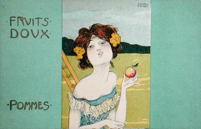 "تفاح ، فواكه حلوة" ، بطاقة بريدية ، حوالي 1900 (ليثو) بواسطة رافائيل كيرشنر