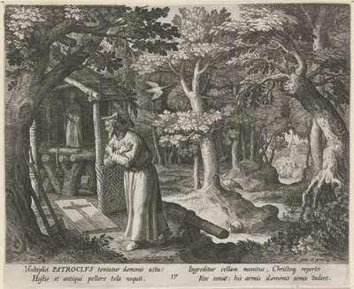 القديس باتروكلس نريس ناسكًا الحياة الفاضلة للناسك (عنوان المسلسل) Trophaeum vitae solitariae (عنوان السلسلة) بواسطة رفائيل سادلر (الأول)
