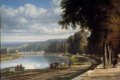 المشي إلى Parc de Saint Cloud التفاصيل على ضفاف نهر السين ، الخيول على ممر السحب. لوحة لريموند إسبرات (1809-1856) 1850 روان. متحف جوزيف ديشليت بواسطة ريمون إسبرات