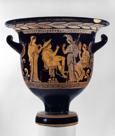 فوهة جرس حمراء الشكل الشكلية مزينة بمنظر حكم باريس ، c.375-350 قبل الميلاد (خزفي) بواسطة بروفة الرسام