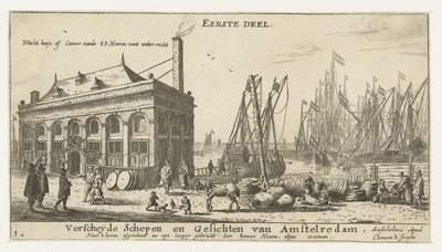 ميناء أمستردام مع بيت الحراسة Wacht huÿs أو camer vande EE Heeren vant water-recht (العنوان على الكائن) العديد من السفن ومناظر المدينة في أمستردام ، الجزء الأول (عنوان السلسلة) الجزء الأول. سفن مختلفة ووجوه أمستلريدام ، بواسطة رينير نومز