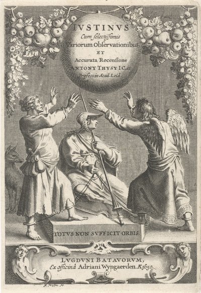Minerva en twee geketende figuren Titelpagina for: A. Thysius، Justinus cum selectissimis variorum Observaciones et minutes recensione، 1650 بواسطة Reinier van Persijn
