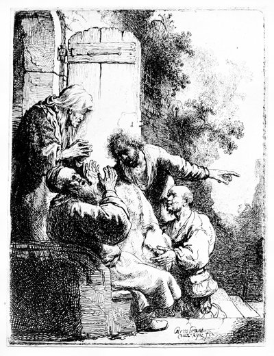 معطف يوسف الذي أُحضر إلى يعقوب، حوالي عام 1633 (نقش) بواسطة Rembrandt Harmensz. van Rijn