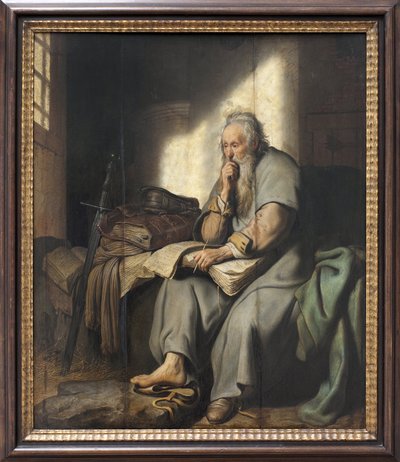 القديس بولس في السجن. لوحة لرامبرانت هارمنز فان راين (1606-1669) ، زيت على خشب بواسطة رامبرانت فان راين