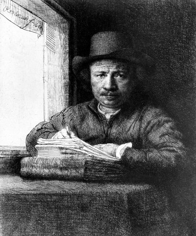 صورة شخصية أثناء الرسم بواسطة رامبرانت فان راين