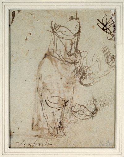 Studies of a tall headdress; and of a head reversed from the recto (pen & ink on paper) (verso of 2636119) بواسطة رامبرانت هارمنز. فان راين