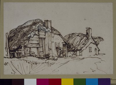 Two thatched cottages with figures at the window, c.1640 (pen & ink on paper) بواسطة رامبرانت هارمنز. فان راين