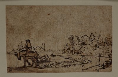View on the Amstel, with a horse towing a barge, c.1650 (pen & ink with brown wash on paper) بواسطة رامبرانت هارمنز. فان راين