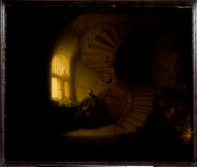 A philosopher in meditation Painting by Harmenszoon van Rijn dit Rembrandt (1606-1669) 1632 Sun. 0,28x0,34 m Paris, musee du Louvre بواسطة رامبرانت فان راين